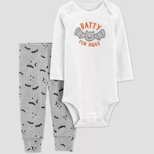 Baby Boys BATTY For Hugs Long Sleeve Bodysuit & Pants Halloween Set Size 6 mo NW